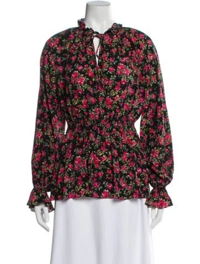 Pre-owned Dolce & Gabbana Silk Floral Print Blouse In Black