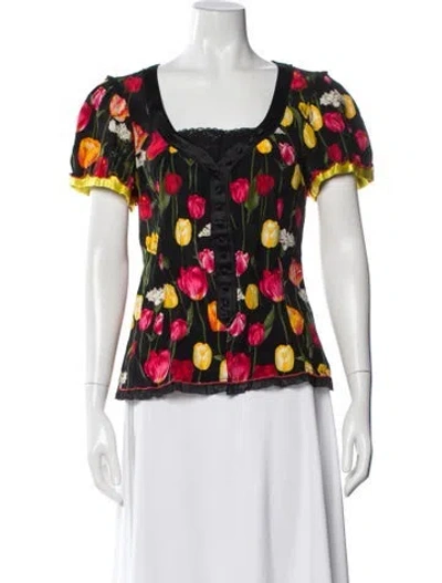 Pre-owned Dolce & Gabbana Silk Floral Print Blouse In Black