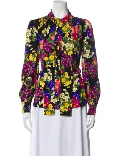Pre-owned Dolce & Gabbana Silk Floral Print Blouse In Black