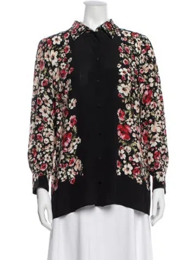 Pre-owned Dolce & Gabbana Silk Floral Print Blouse In Black