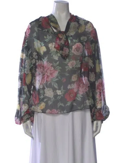 Pre-owned Dolce & Gabbana Silk Floral Print Blouse In Black
