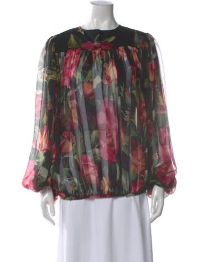 Pre-owned Dolce & Gabbana Silk Floral Print Blouse In Black