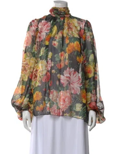 Pre-owned Dolce & Gabbana Silk Floral Print Blouse In Black