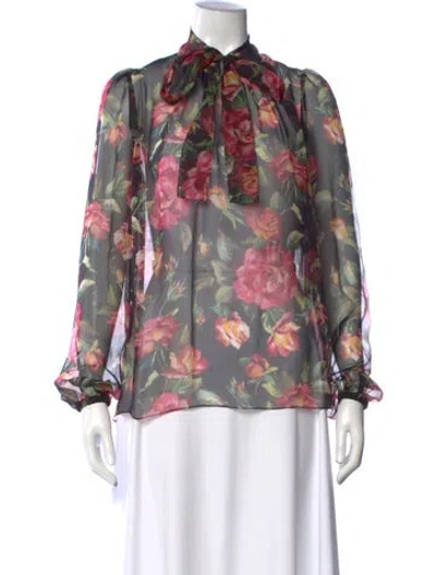 Pre-owned Dolce & Gabbana Silk Floral Print Blouse In Black