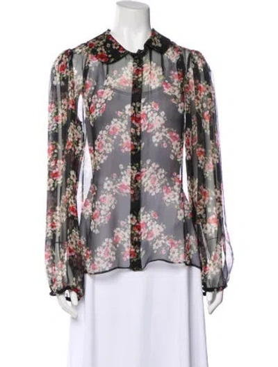 Pre-owned Dolce & Gabbana Silk Floral Print Blouse In Black