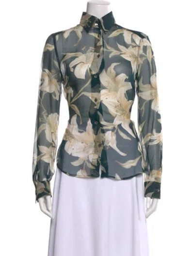Pre-owned Dolce & Gabbana Silk Floral Print Blouse In Blue