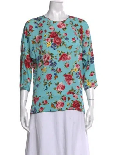 Pre-owned Dolce & Gabbana Silk Floral Print Blouse In Blue