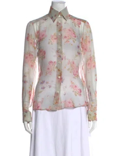 Pre-owned Dolce & Gabbana Silk Floral Print Blouse In Gray