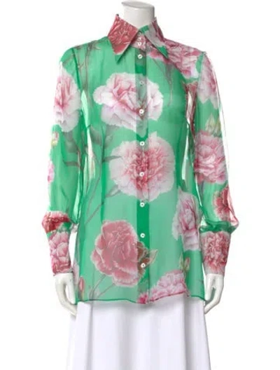 Pre-owned Dolce & Gabbana Silk Floral Print Blouse In Green