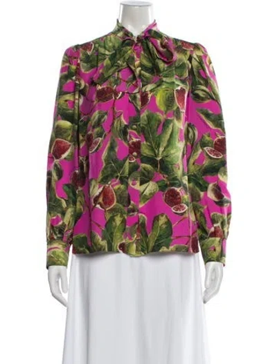 Pre-owned Dolce & Gabbana Silk Floral Print Blouse In Green