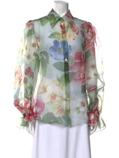 Pre-owned Dolce & Gabbana Silk Floral Print Blouse In Green