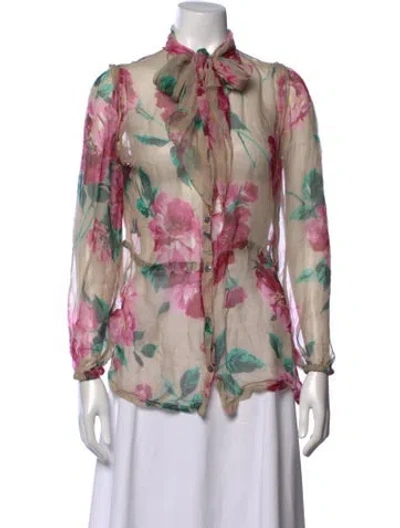 Pre-owned Dolce & Gabbana Silk Floral Print Blouse In Green/pink