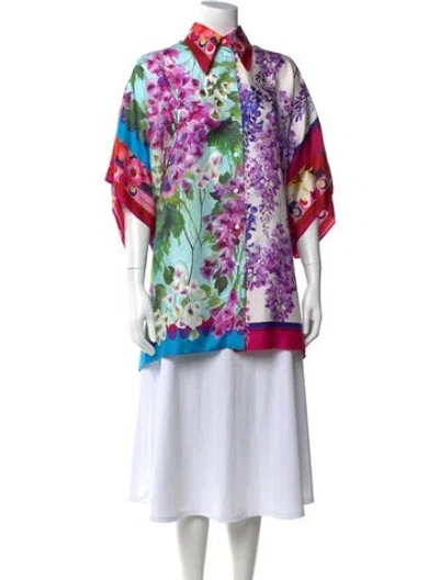 Pre-owned Dolce & Gabbana Silk Floral Print Blouse In Multi