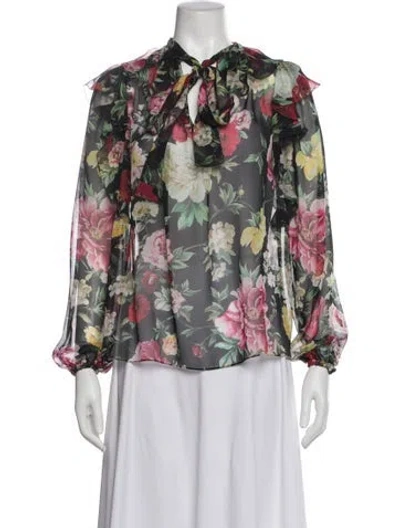 Pre-owned Dolce & Gabbana Silk Floral Print Blouse In Neutral