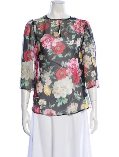 Pre-owned Dolce & Gabbana Silk Floral Print Blouse In Neutral