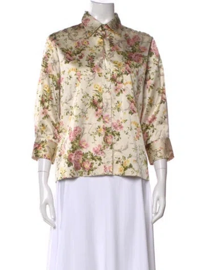 Pre-owned Dolce & Gabbana Silk Floral Print Blouse In Neutral
