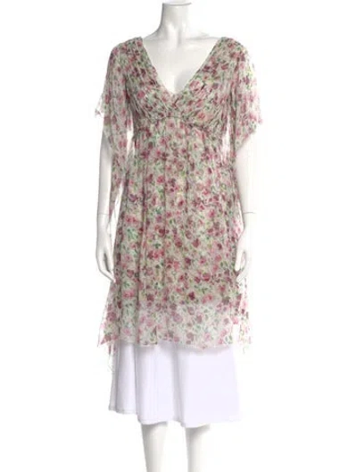 Pre-owned Dolce & Gabbana Silk Floral Print Blouse In Neutral