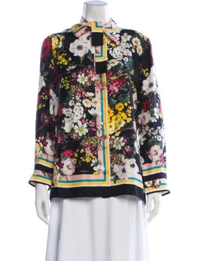 Pre-owned Dolce & Gabbana Silk Floral Print Blouse In Neutral