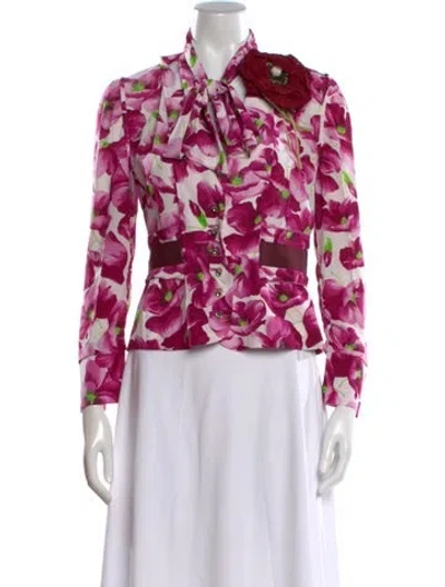 Pre-owned Dolce & Gabbana Silk Floral Print Blouse In Neutral