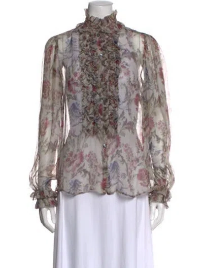 Pre-owned Dolce & Gabbana Silk Floral Print Blouse In Neutral