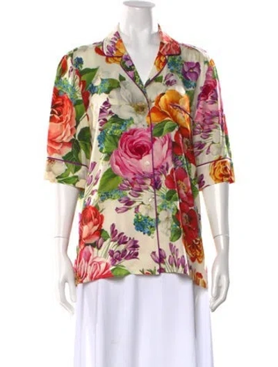 Pre-owned Dolce & Gabbana Silk Floral Print Blouse In Neutral