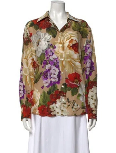 Pre-owned Dolce & Gabbana Silk Floral Print Blouse In Neutral
