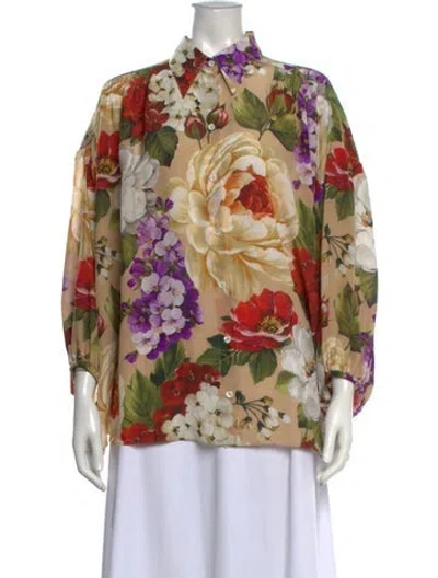 Pre-owned Dolce & Gabbana Silk Floral Print Blouse In Neutral