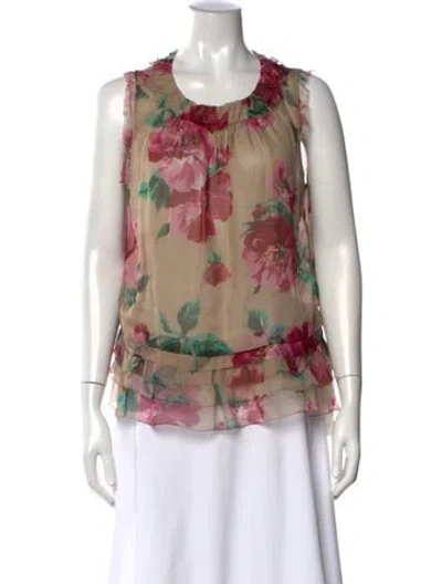 Pre-owned Dolce & Gabbana Silk Floral Print Blouse In Neutral