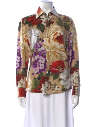 Pre-owned Dolce & Gabbana Silk Floral Print Blouse In Neutrals