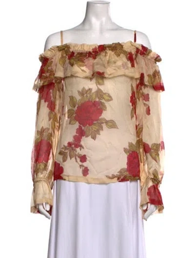 Pre-owned Dolce & Gabbana Silk Floral Print Blouse In Neutrals