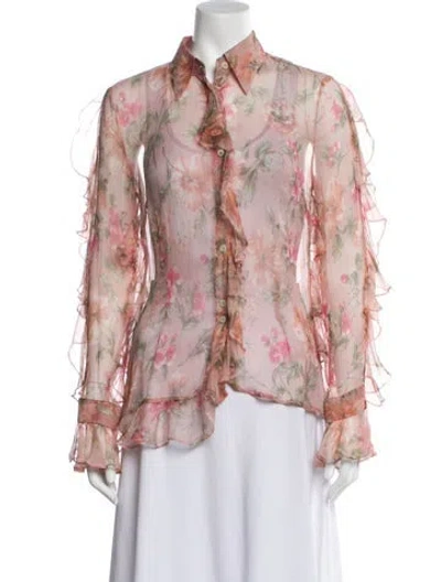Pre-owned Dolce & Gabbana Silk Floral Print Blouse In Pink