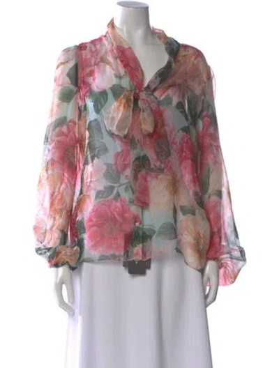 Pre-owned Dolce & Gabbana Silk Floral Print Blouse In Pink