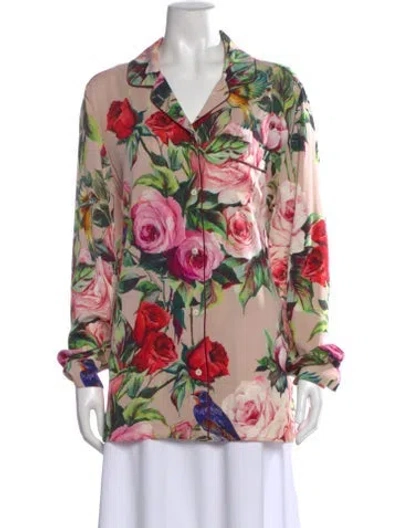 Pre-owned Dolce & Gabbana Silk Floral Print Blouse In Pink