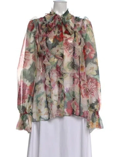 Pre-owned Dolce & Gabbana Silk Floral Print Blouse In Pink