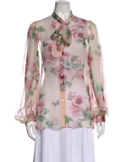 Pre-owned Dolce & Gabbana Silk Floral Print Blouse In Pink