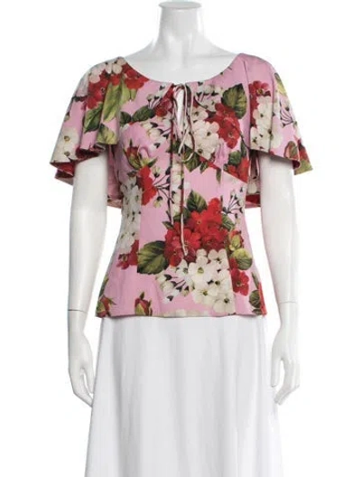 Pre-owned Dolce & Gabbana Silk Floral Print Blouse In Pink