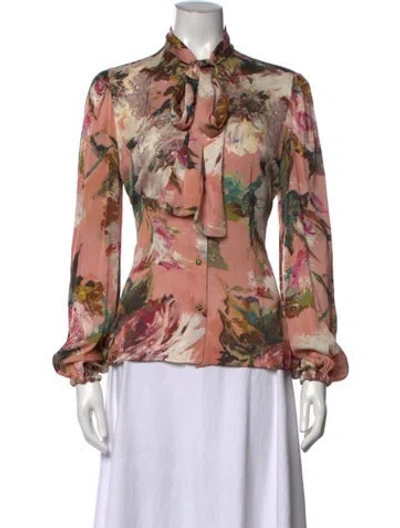 Pre-owned Dolce & Gabbana Silk Floral Print Blouse In Pink