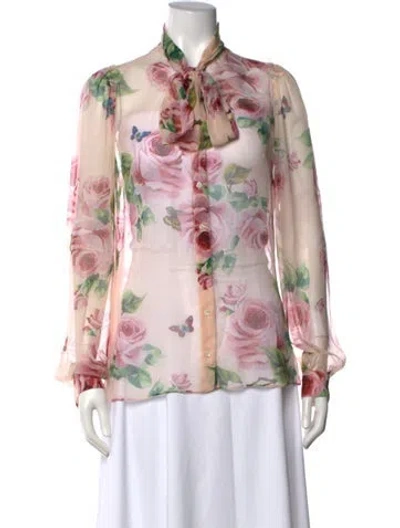 Pre-owned Dolce & Gabbana Silk Floral Print Blouse In Pink