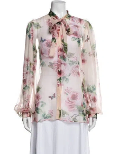 Pre-owned Dolce & Gabbana Silk Floral Print Blouse In Pink
