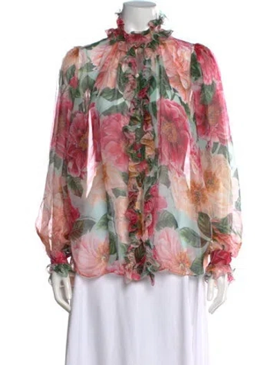 Pre-owned Dolce & Gabbana Silk Floral Print Blouse In Pink