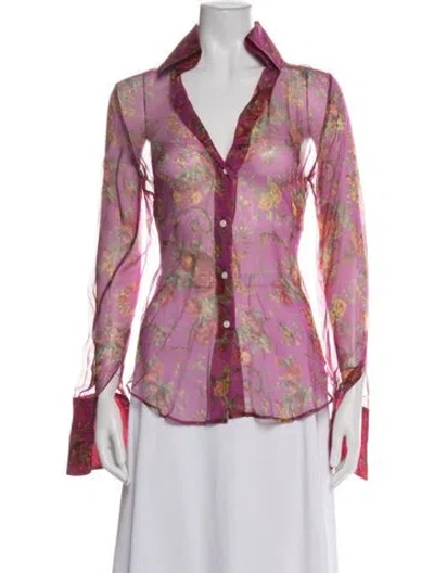 Pre-owned Dolce & Gabbana Silk Floral Print Blouse In Purple