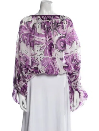 Pre-owned Dolce & Gabbana Silk Floral Print Blouse In Purple