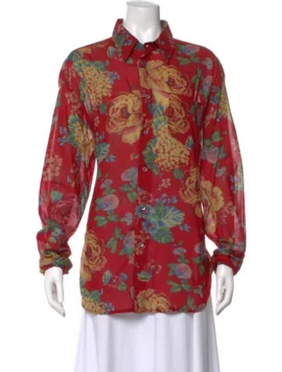 Pre-owned Dolce & Gabbana Silk Floral Print Blouse In Red