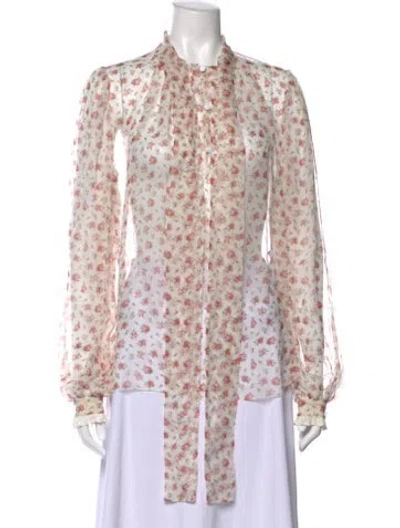 Pre-owned Dolce & Gabbana Silk Floral Print Blouse W/ Tags In Multi