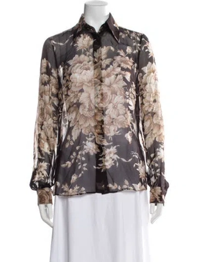 Pre-owned Dolce & Gabbana Silk Floral Print Blouse W/ Tags In Multicolor