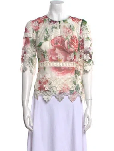 Pre-owned Dolce & Gabbana Silk Floral Print Blouse W/ Tags In Neutral