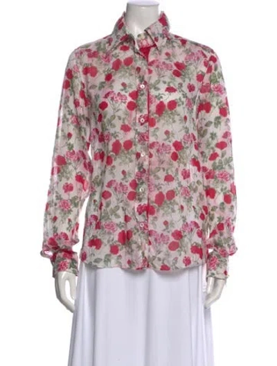 Pre-owned Dolce & Gabbana Silk Floral Print Blouse In White