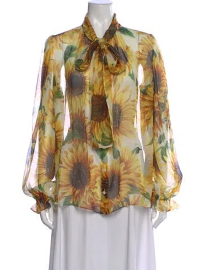 Pre-owned Dolce & Gabbana Silk Floral Print Blouse In Yellow