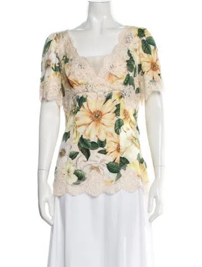 Pre-owned Dolce & Gabbana Silk Floral Print Blouse In Yellow