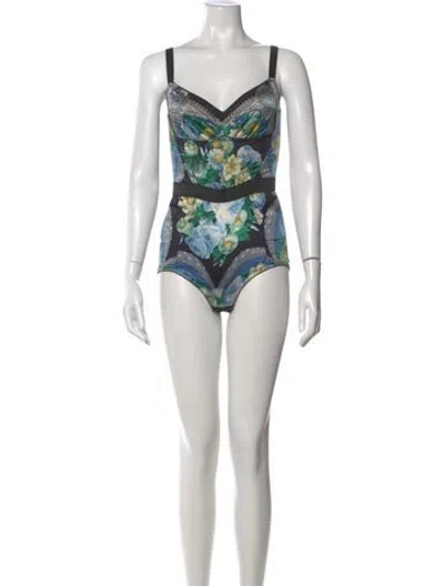 Pre-owned Dolce & Gabbana Silk Floral Print Bodysuit In Black
